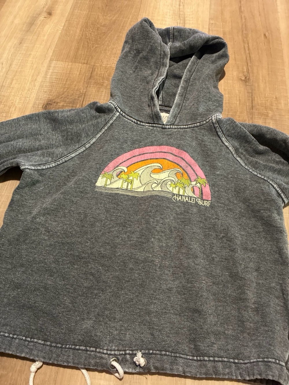 Blue 84 Kids' Charcoal Hoodie with Retro Rainbow Surf Graphic